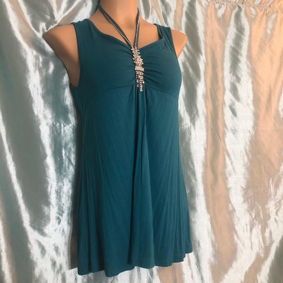 NWOT embellished teal tunic tank top, M - Picture 6 of 6